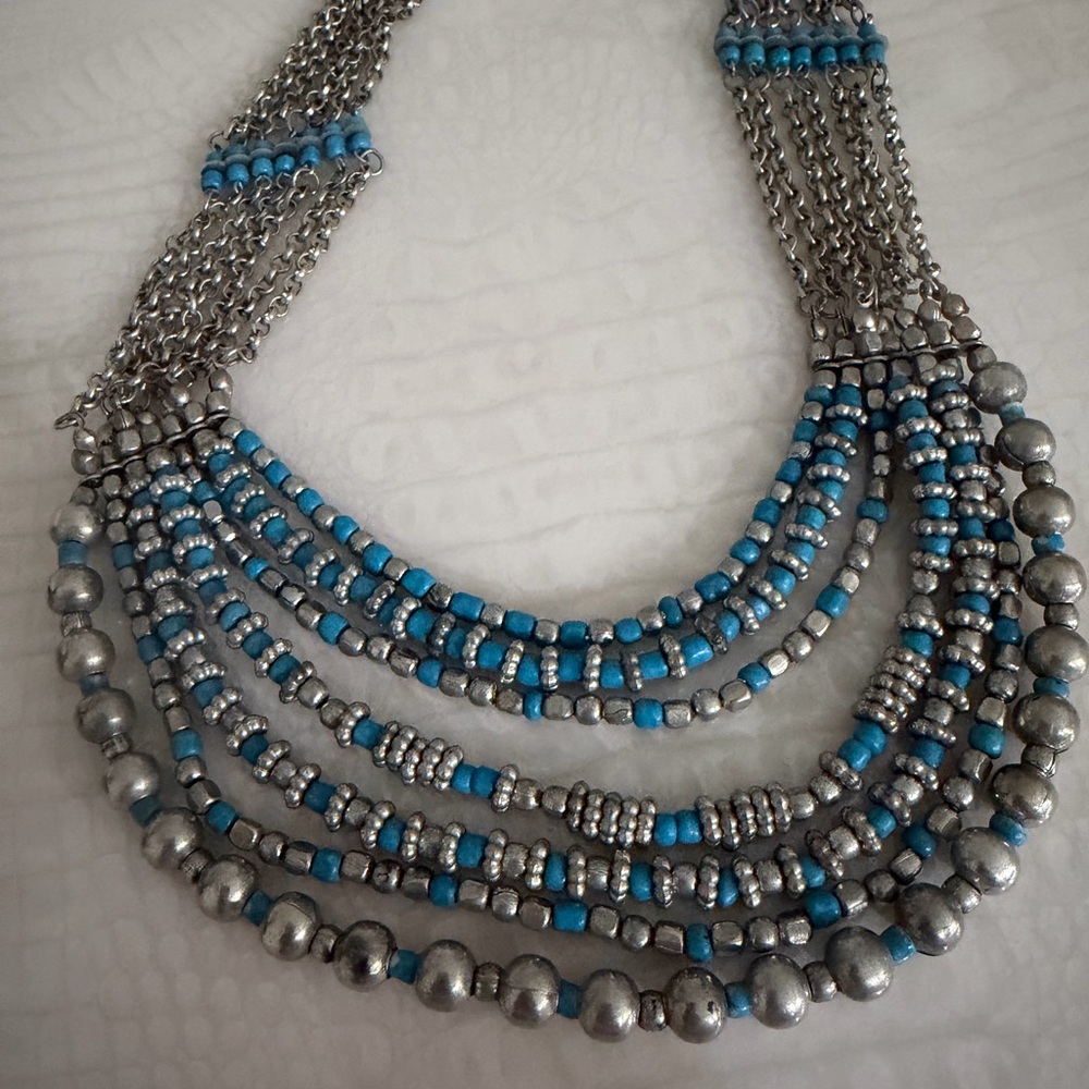 Silver and Blue Beaded Necklace - Picture 2 of 4
